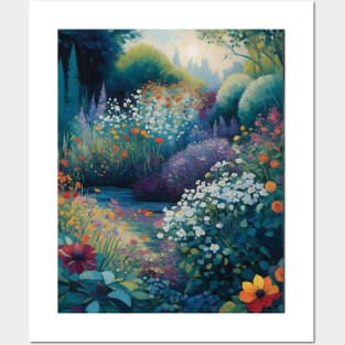 Magic meadow with spring blooming trees. Posters and Art